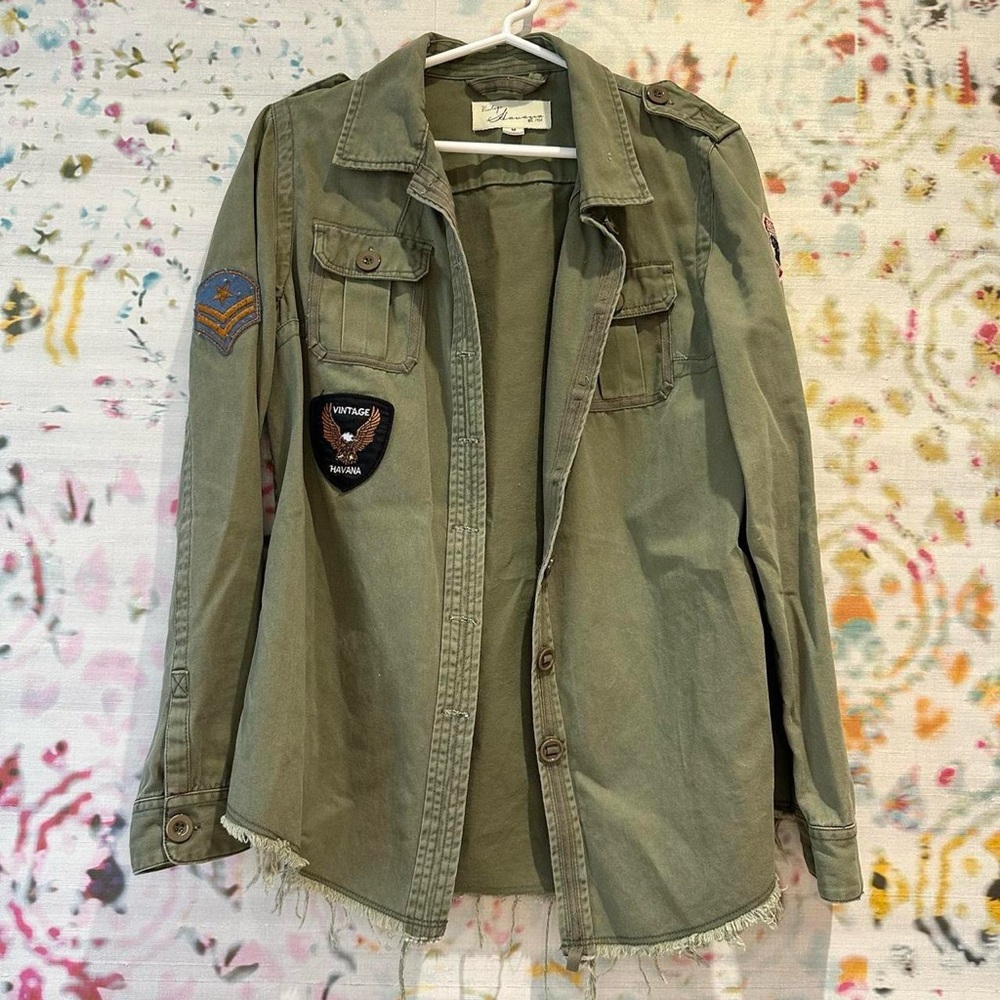 Vintage Olive Utility Jacket with Patches